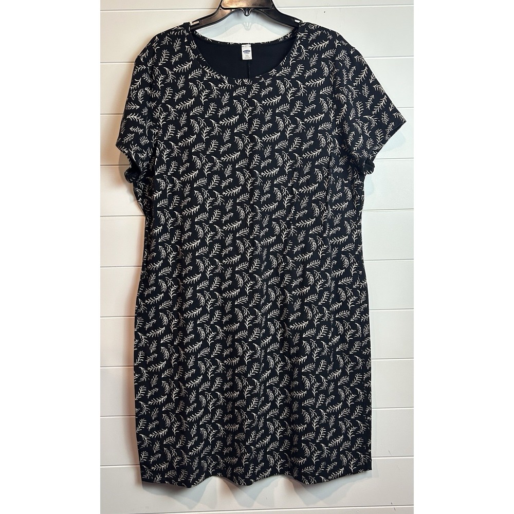 Old Navy Womens XXL Black Tan Botanical Sprig Print Short Sleeve‎ Shift Dress